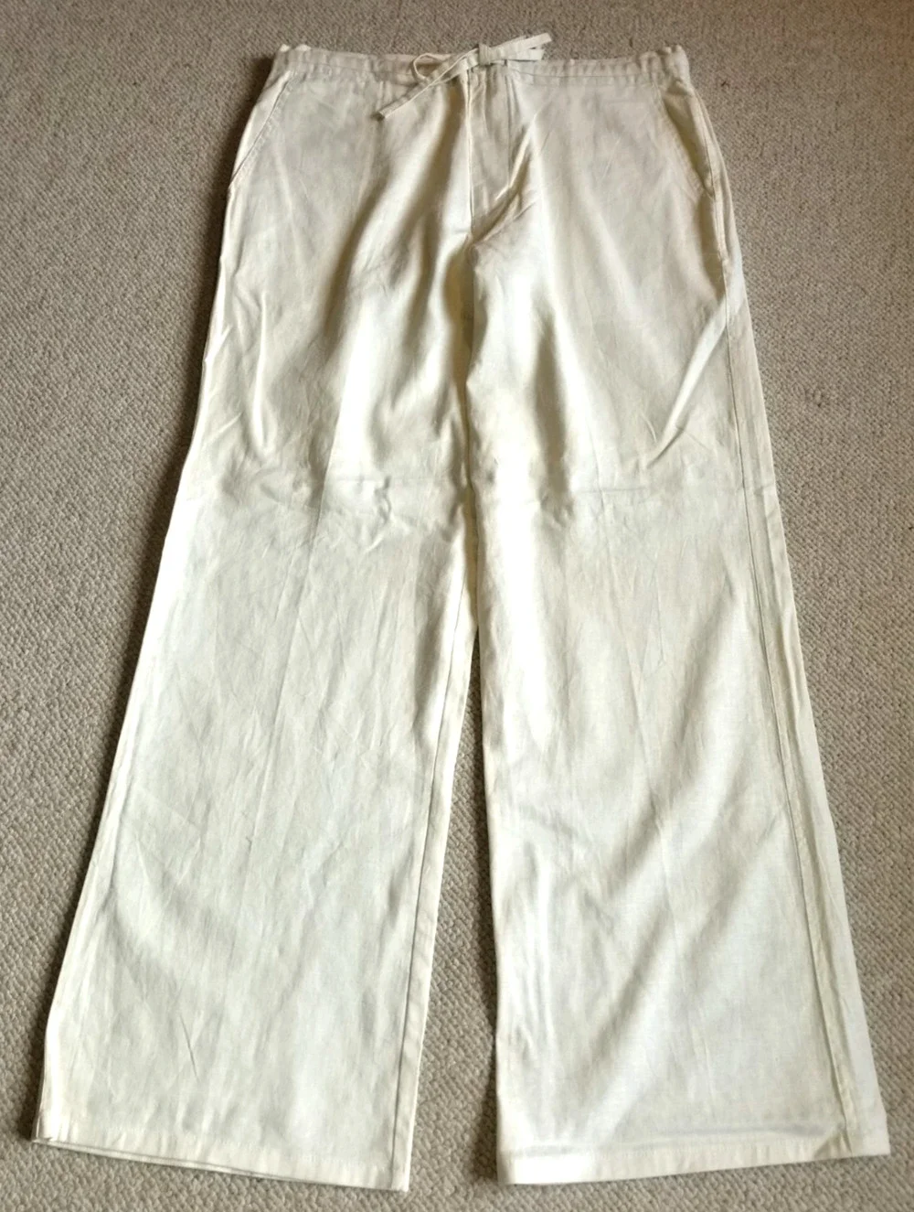 NWT Mens Pants-ANDREW FEZZA-beige linen/rayon straight leg Coastal Resort-L
